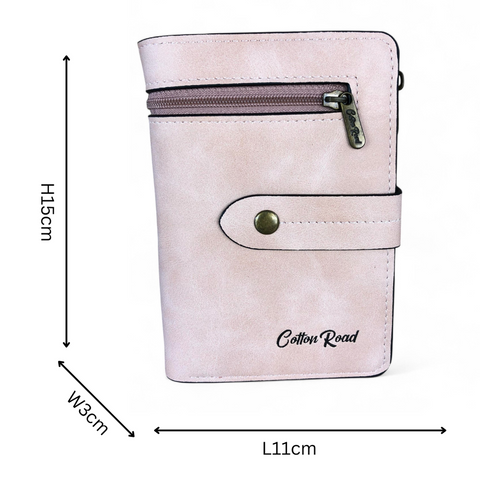 Medium PINK PU Leather Cotton Road Wallet with OUTSIDE ZIP Pocket