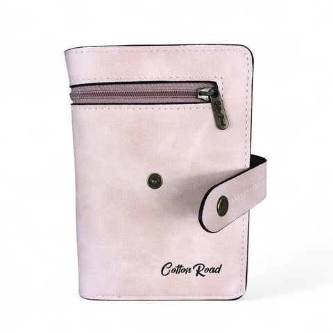 Medium PINK PU Leather Cotton Road Wallet with OUTSIDE ZIP Pocket