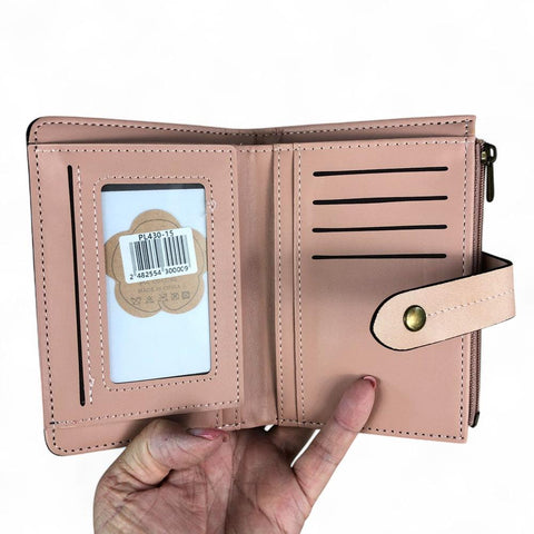 Medium PINK PU Leather Cotton Road Wallet with OUTSIDE ZIP Pocket
