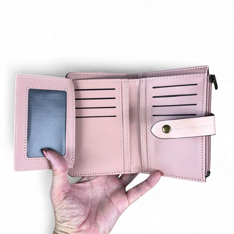 Medium PINK PU Leather Cotton Road Wallet with OUTSIDE ZIP Pocket