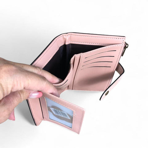 Medium PINK PU Leather Cotton Road Wallet with OUTSIDE ZIP Pocket