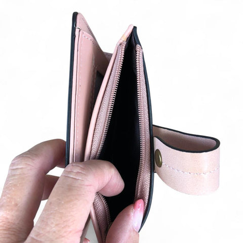 Medium PINK PU Leather Cotton Road Wallet with OUTSIDE ZIP Pocket