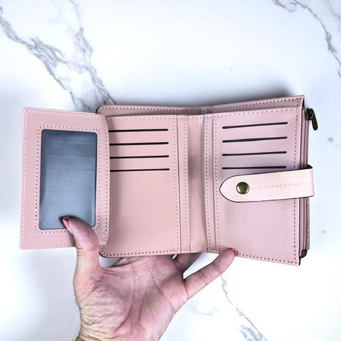 Medium PINK PU Leather Cotton Road Wallet with OUTSIDE ZIP Pocket