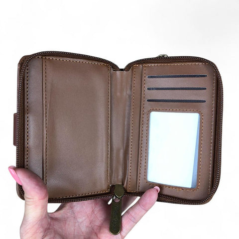 Medium TAN BROWN Cotton Road PU Leather Wallet with CLIP