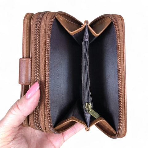Medium TAN BROWN Cotton Road PU Leather Wallet with CLIP