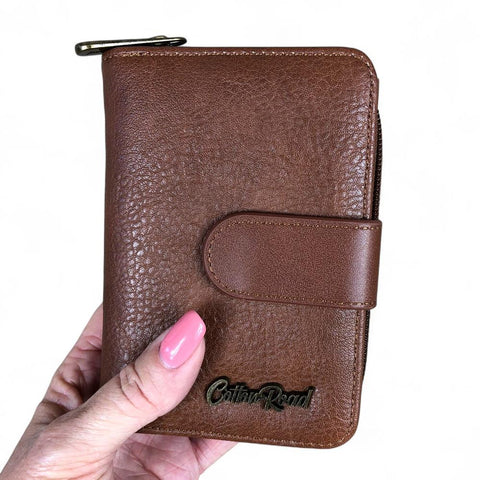 Medium TAN BROWN Cotton Road PU Leather Wallet with CLIP