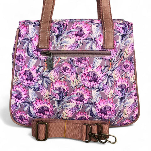 PINK CANVAS Cotton Road Handbag with PROTEAS and PU LEATHER TRIM
