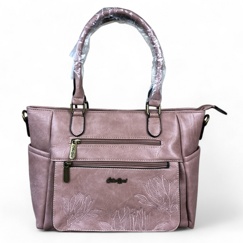 PINK Cotton Road PU Leather Handbag with EMBROIDERED detailing