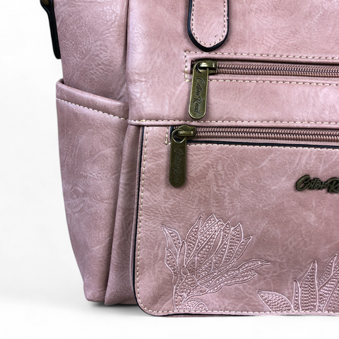 PINK Cotton Road PU Leather Handbag with EMBROIDERED detailing