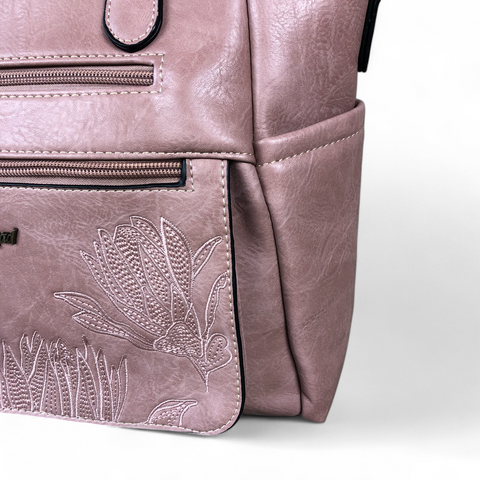 PINK Cotton Road PU Leather Handbag with EMBROIDERED detailing