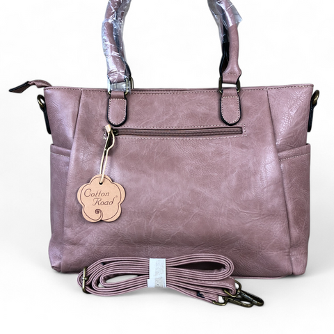 PINK Cotton Road PU Leather Handbag with EMBROIDERED detailing
