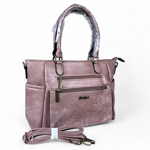 PINK Cotton Road PU Leather Handbag with EMBROIDERED detailing