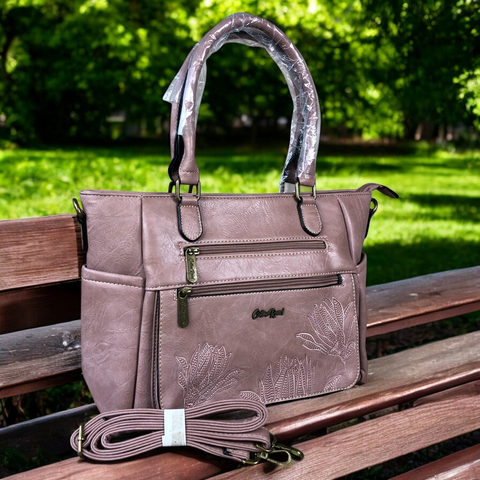 PINK Cotton Road PU Leather Handbag with EMBROIDERED detailing