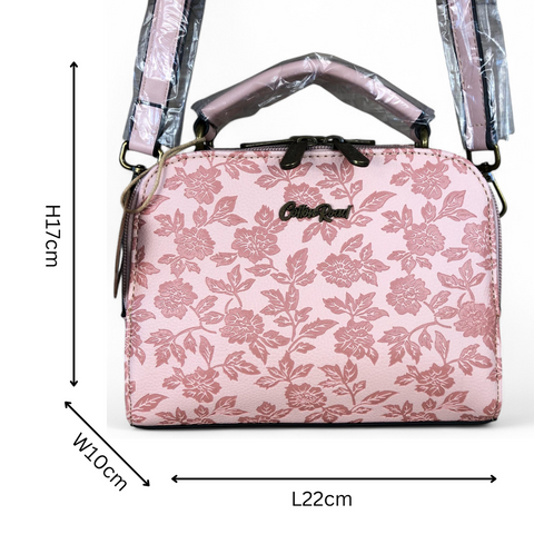 PINK Cotton Road PU Leather Handbag with FLORAL Panel