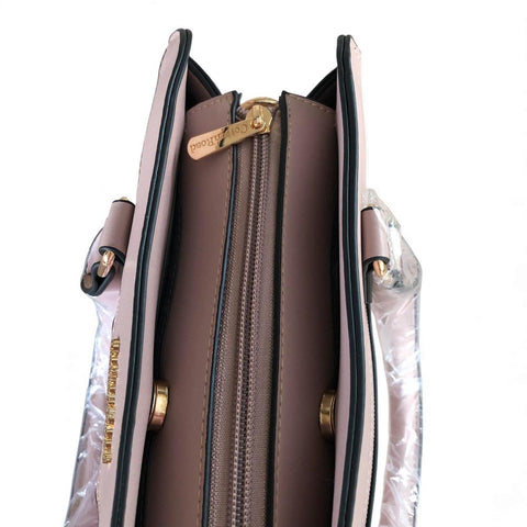 PINK Cotton Road PU Leather Handbag with FLORAL Panel