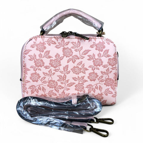 PINK Cotton Road PU Leather Handbag with FLORAL Panel
