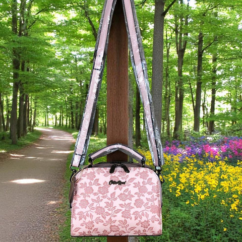 PINK Cotton Road PU Leather Handbag with FLORAL Panel