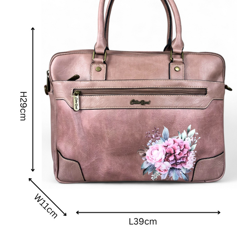 PINK Cotton Road PU Leather Laptop Bag with FLOWERS