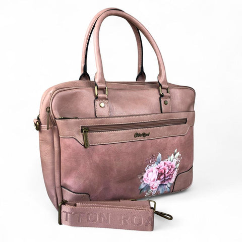 PINK Cotton Road PU Leather Laptop Bag with FLOWERS