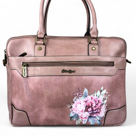 PINK Cotton Road PU Leather Laptop Bag with FLOWERS