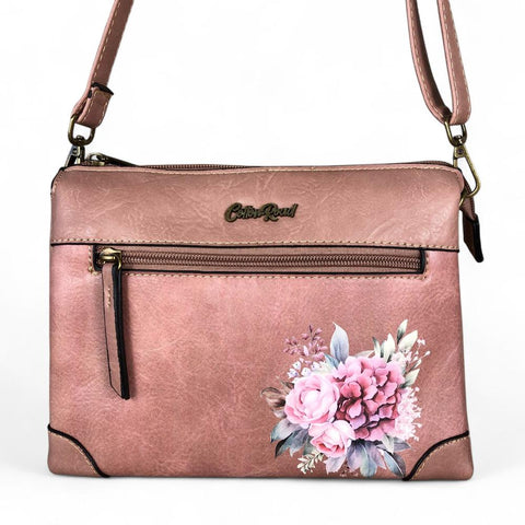 PINK Cotton Road PU Leather Sling Bag with FLORAL detailing