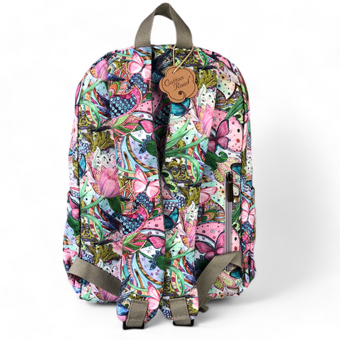 PINK FLORAL Canvas Cotton Road Backpack with BUTTERFLIES