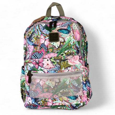 PINK FLORAL Canvas Cotton Road Backpack with BUTTERFLIES