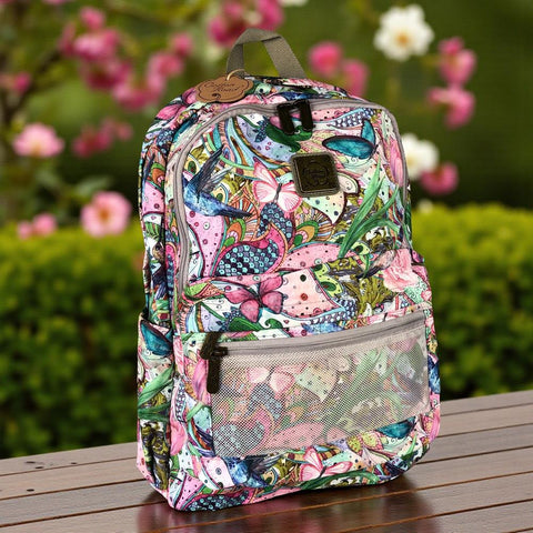 PINK FLORAL Canvas Cotton Road Backpack with BUTTERFLIES