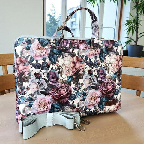 PINK FLORAL Cotton Road PVC Laptop Bag / Carry Sleeve with Padded Inner