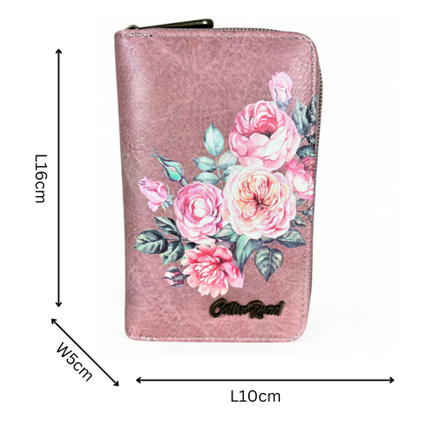 PINK Medium Cotton Road PU Leather Wallet with FLOWERS