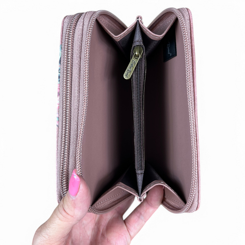 PINK Medium Cotton Road PU Leather Wallet with FLOWERS