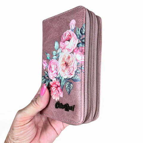 PINK Medium Cotton Road PU Leather Wallet with FLOWERS