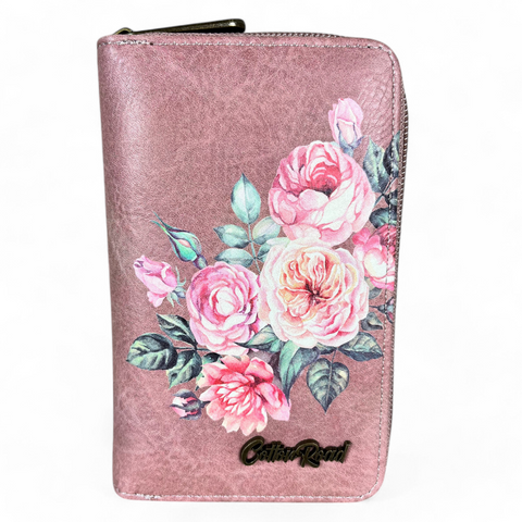 PINK Medium Cotton Road PU Leather Wallet with FLOWERS