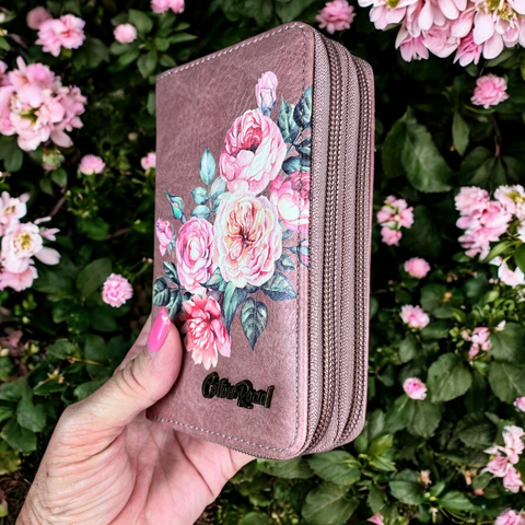 PINK Medium Cotton Road PU Leather Wallet with FLOWERS