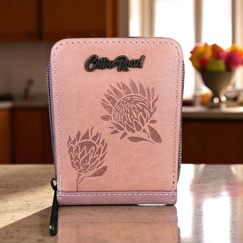 PINK PU LEATHER Cotton Road Card Holder with PROTEAS