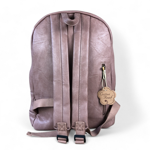 PINK PU Leather Cotton Road Backpack with FLORAL detailing