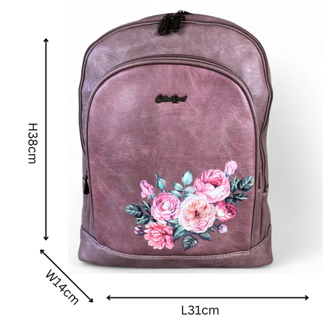 PINK PU Leather Cotton Road Backpack with FLORAL detailing