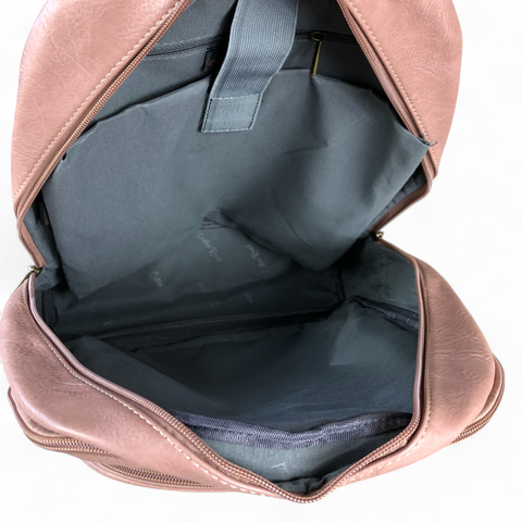 PINK PU Leather Cotton Road Backpack with FLORAL detailing