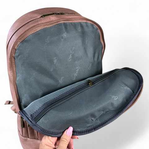 PINK PU Leather Cotton Road Backpack with FLORAL detailing
