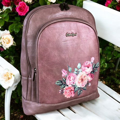 PINK PU Leather Cotton Road Backpack with FLORAL detailing