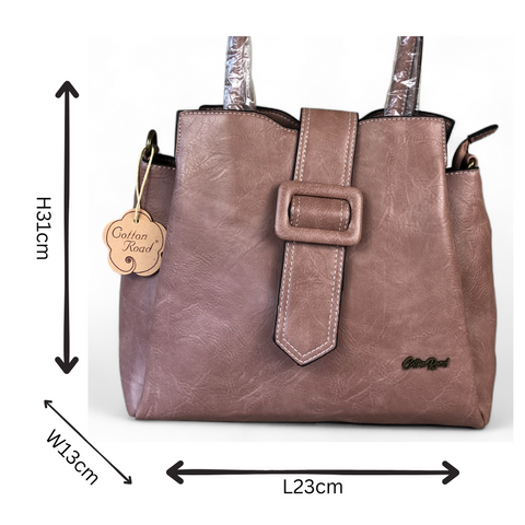 PINK PU Leather Cotton Road Handbag with Clip BUCKLE Strap