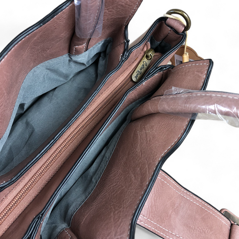 PINK PU Leather Cotton Road Handbag with Clip BUCKLE Strap