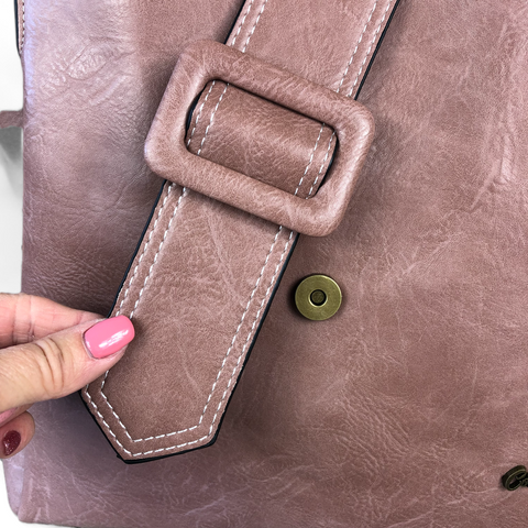 PINK PU Leather Cotton Road Handbag with Clip BUCKLE Strap