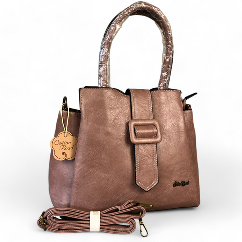 PINK PU Leather Cotton Road Handbag with Clip BUCKLE Strap