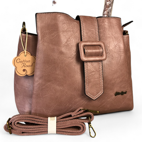 PINK PU Leather Cotton Road Handbag with Clip BUCKLE Strap