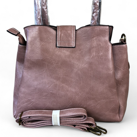 PINK PU Leather Cotton Road Handbag with Clip BUCKLE Strap