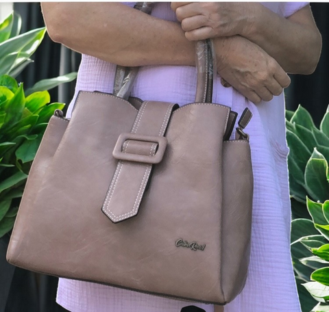 PINK PU Leather Cotton Road Handbag with Clip BUCKLE Strap