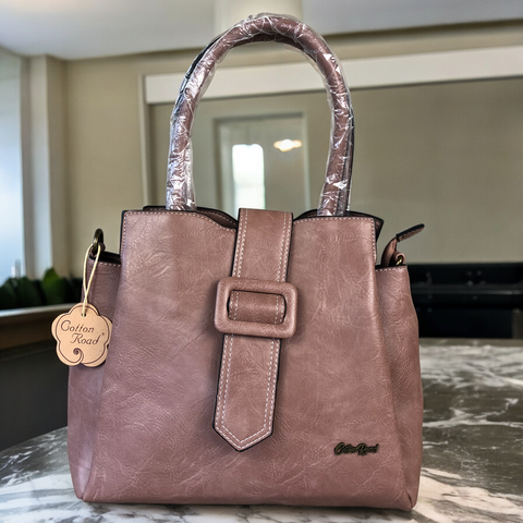PINK PU Leather Cotton Road Handbag with Clip BUCKLE Strap