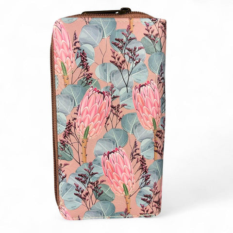 PINK PU Leather Cotton Road Handbag with PROTEA Panel and WALLET COMBO