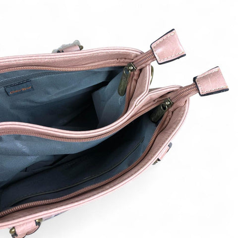 PINK PU Leather Cotton Road Handbag with PROTEA Panel and WALLET COMBO